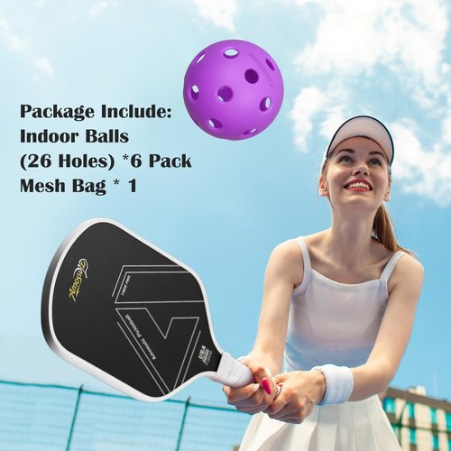 Amoswiz Indoor Pickleball Balls, 6 Pack of 26 Holes Pickleballs, USAPA Approved Indoor Pickleballs Set, High Visibility Durable Pickle Balls for Training and Tournament, Purple