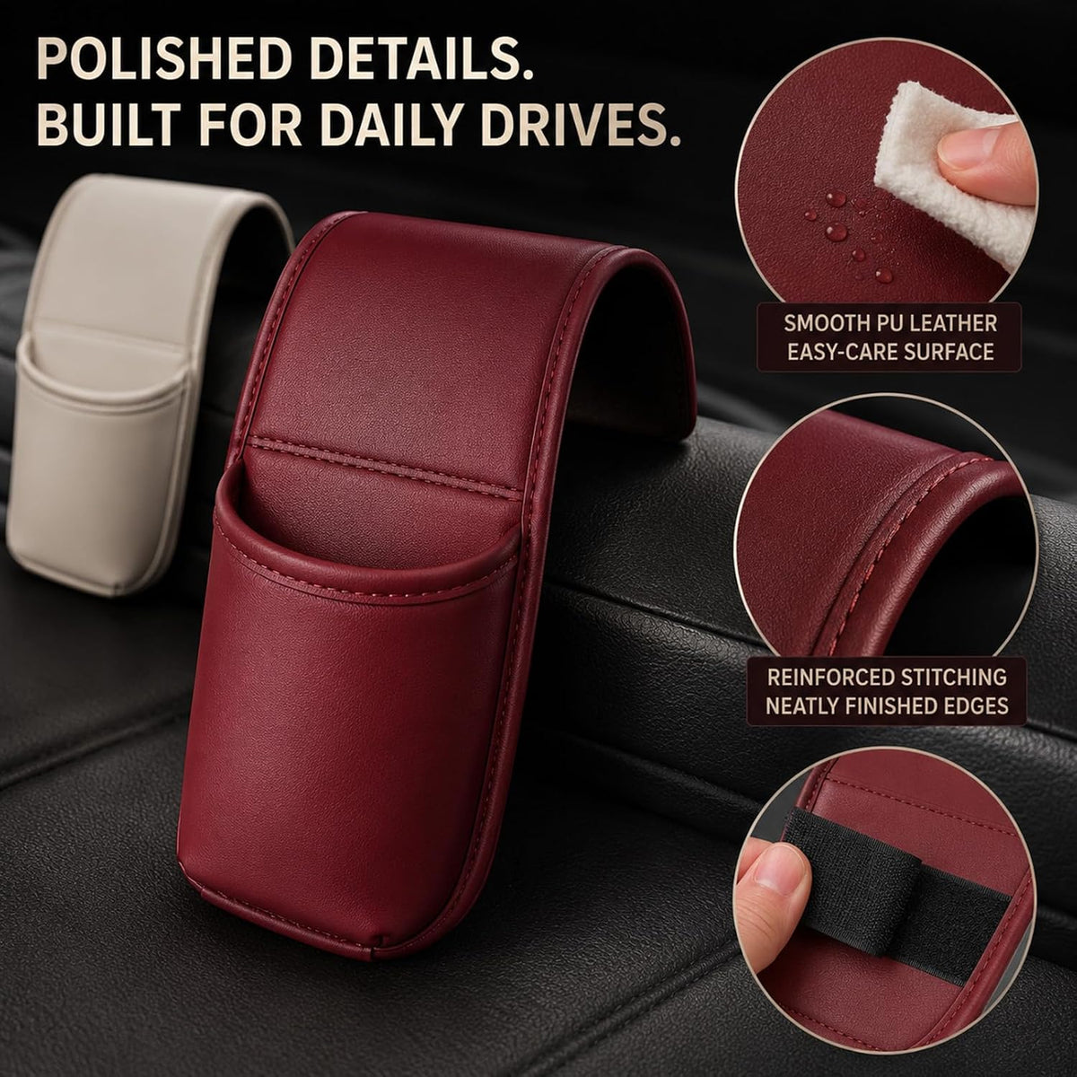 2027 New Leather Car Door Cup Holder for Window，Red：2