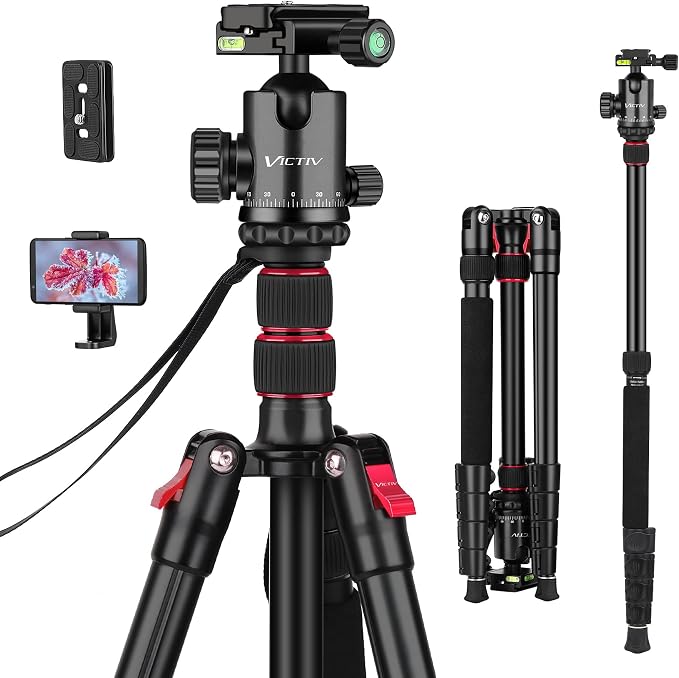 81" Professional Tripod for Camera & Phone -Tall, Compact Travel Tripod Stand
