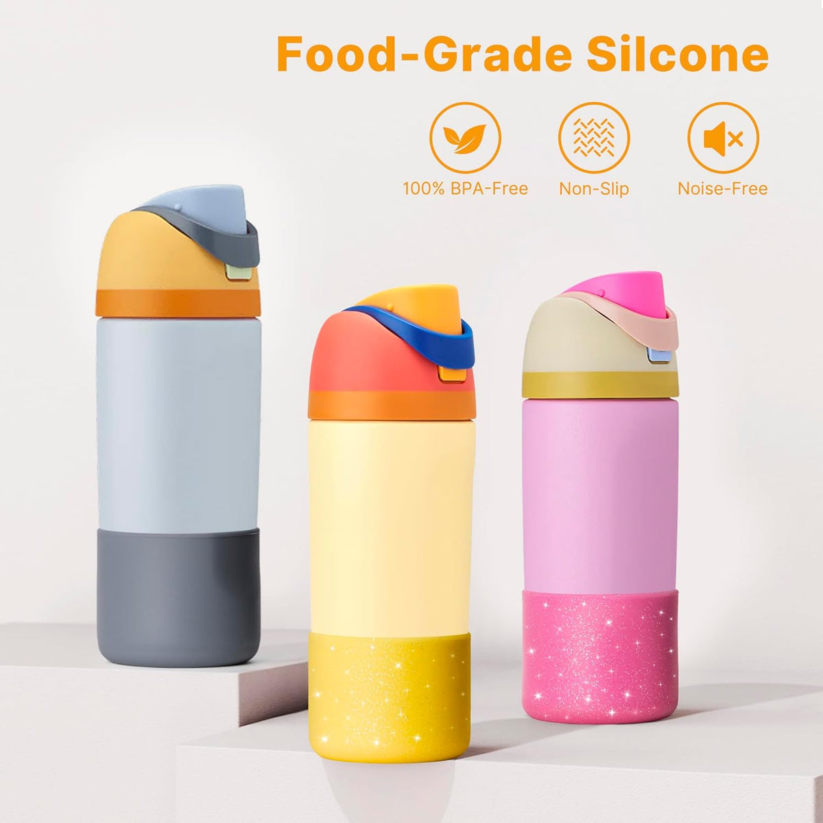 Owala Silicone Water Bottle Boot - Anti-Slip Protective Sleeve for 14/16oz & Kids 12oz Tumblers | Glitter Yellow