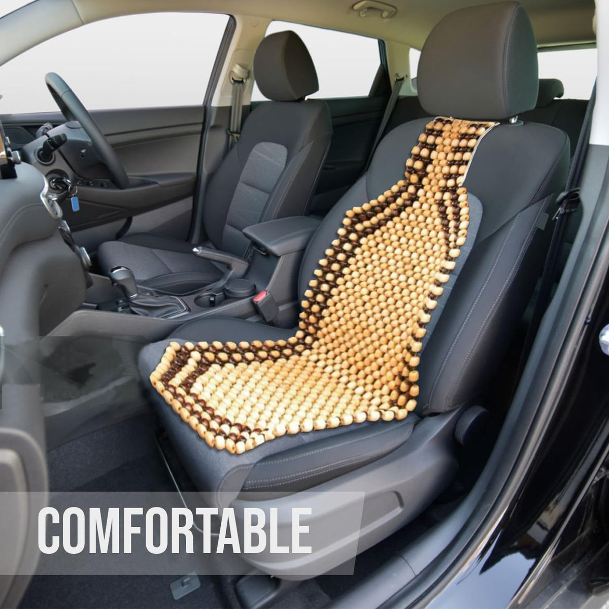 Zento Deals Wood Beaded Comfort Seat Cushion Seat Cover- Double Strung Ultra Comfort Massaging Car Seat Cushion for Car, Truck, or Office Chair