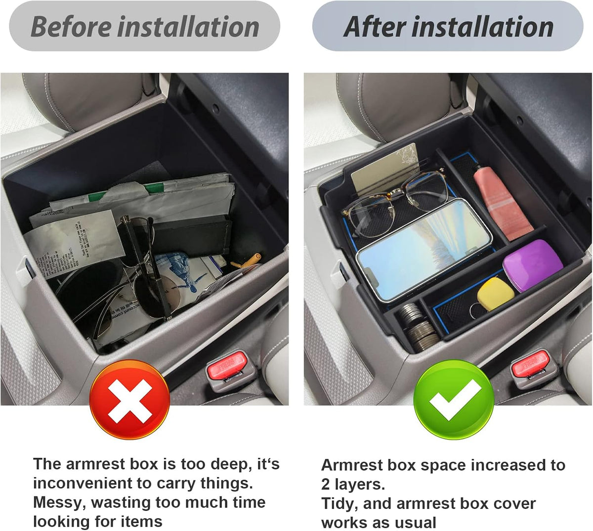 SKTU for 2022-2026 2027 Kia Carnival Center Console Organizer 2022-2025 2026 2027 Carnival Accessories Insert ABS Materials Tray 2024 2025 2026 2027 Carnival Console Tray with Coin and USB Hole (Blue)