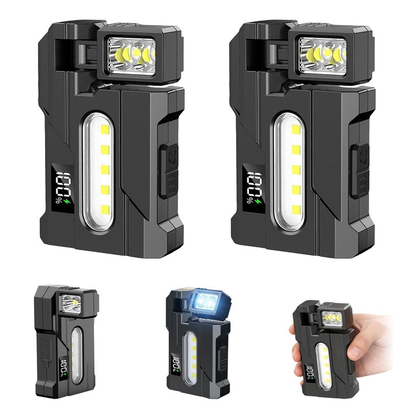QentAnud EDC Flashlight 1200 Lumens, 2PCS Super Bright Rechargeable Mini Light with Rotatable Magnet, 3 Modes Dual Light, Portable Pocket Torch with Keychain for Outdoor Emergency Camping Daily Carry