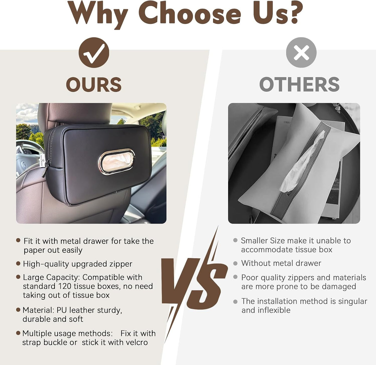 Noaman 2Pack Car Tissue Holder Leather, Car Kleenex or Napkin Holder Black
