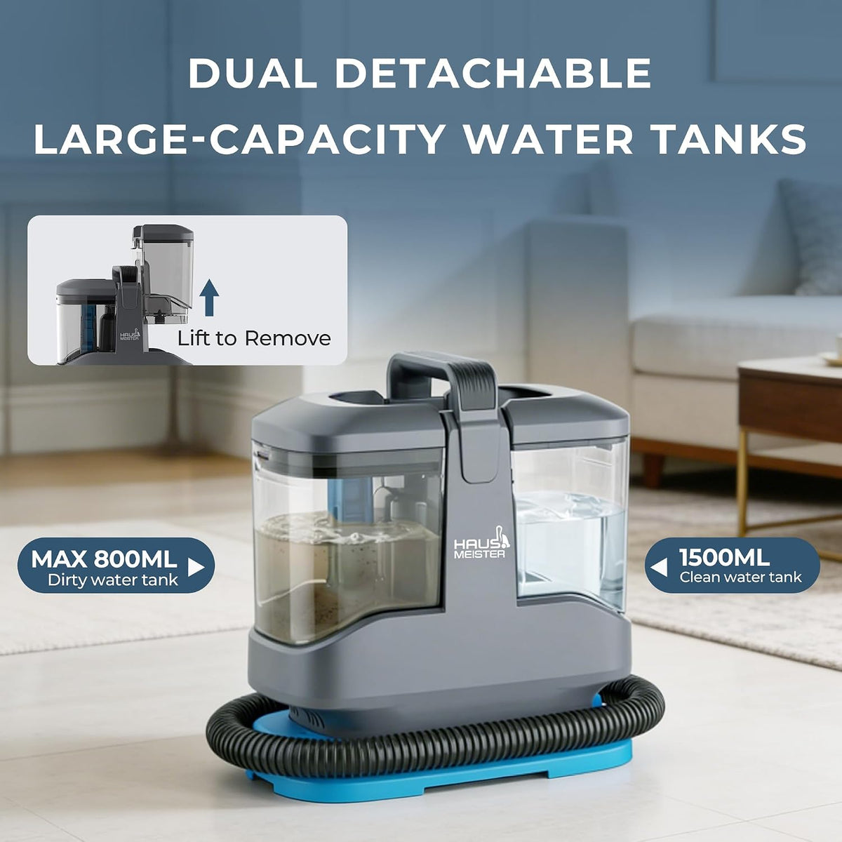 Hausmeister Hydroflex Pro Portable Carpet Cleaner and Pet Stain Remover, Upholstery Spot Cleaner Machine for Couch, Car Interior, Deep Cleaning Vacuum (Machine + 1 Solution & multi attachments)