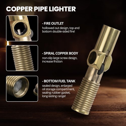 CHOICEDC Vintage Trench Lighter, Cool Lighters, Novelty Copper Pipe Lighter Fluid Refillable, Unique Kerosene Lighters with Screw Design, Creative Gifts for Men Dad Husband Collection