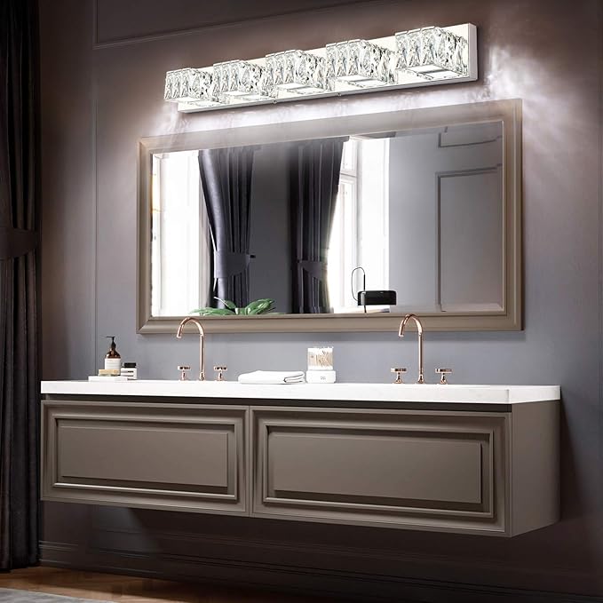 ZUZITO Modern Vanity Lights for Bathroom - Crystal 5 Light Bathroom Vanity Lights - Chrome LED Bath Lighting Fixtures