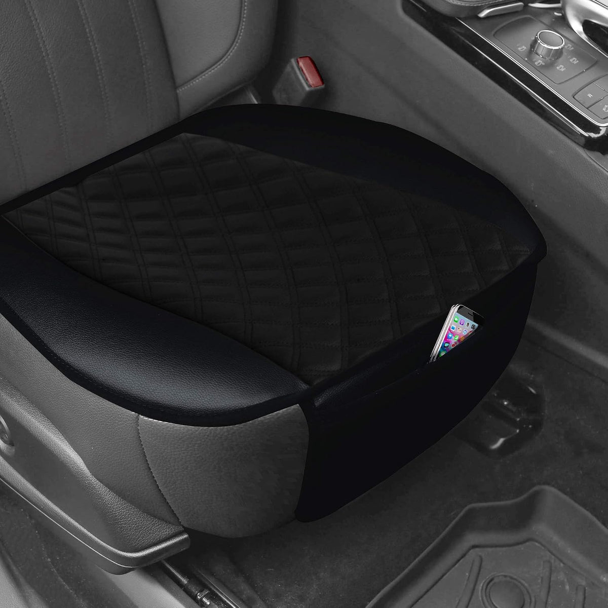 FH Group Car Seat Cover Cushion - 2 Pack Seat Covers for Cars Trucks SUV, Faux Leather Car Seat Cushions, Waterproof Car Seat Cover Cushion, Universal Fit Car Seat Protector Front Set Black