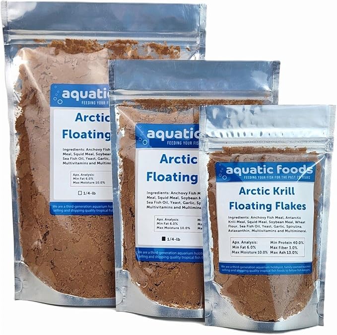 Aquatic Foods Inc. Arctic Krill Flakes which Contain Natural Carotenoids & Astaxanthin That Will Enhance The Vibrant Colors of Fish, for All Tropical and Marine Fish...WL…1/2-lb Foil Pouch Bag