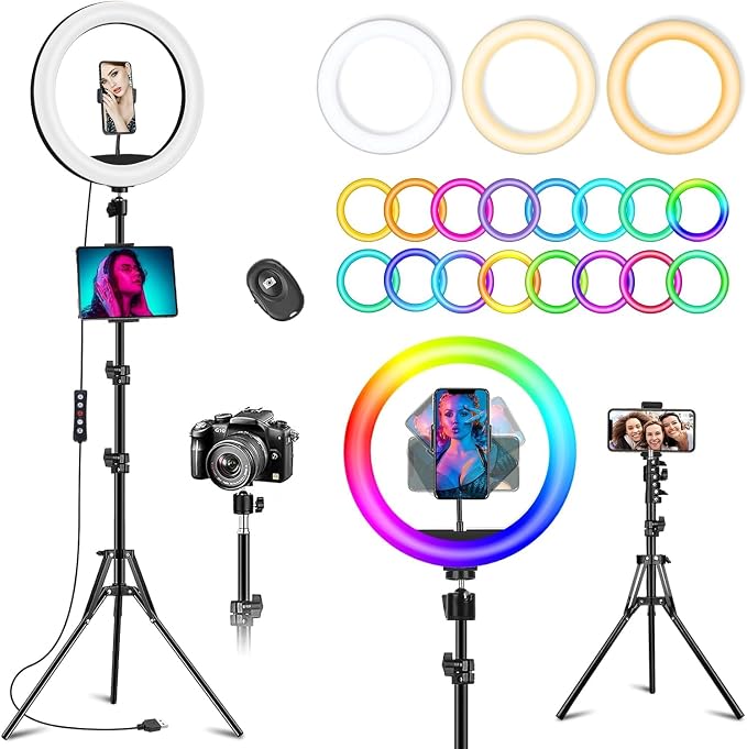 10.3" Ring Light with Tripod and Phone iPad Holder, Selfie Ring Light with 51
