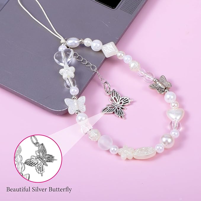 Beaded Camera Wrist Strap Butterfly Cellphone Lanyard Strap Y2K Phone Charms