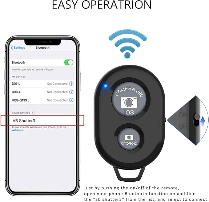 Cellphone Remote Shutter for Smartphones and Tablets, AOQIYUE Wireless Camera