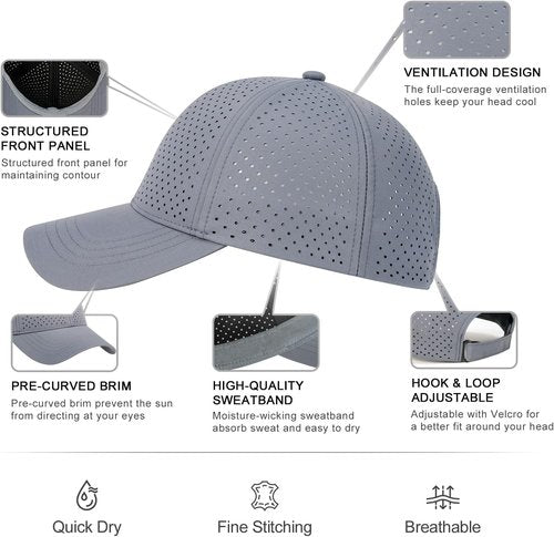 FEINION Men's Summer Performance Hat - Breathable Snapback with Laser Perforated Mesh