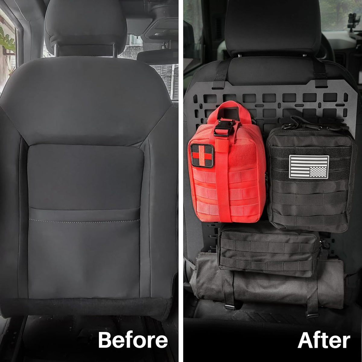 Car Organizer Back Seat – Tactical Seat Back MOLLE Panel with MOLLE Pouches, Universal Car Modular Storage Organizer for Vehicle