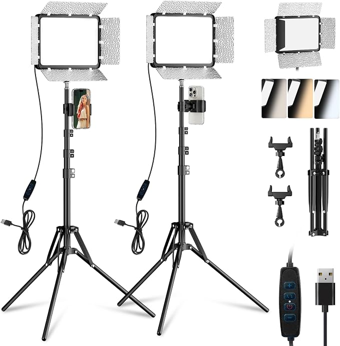 EMART LED Video Light Kit with Phone Holder & Barndoor, 2800-7000K Dimmable