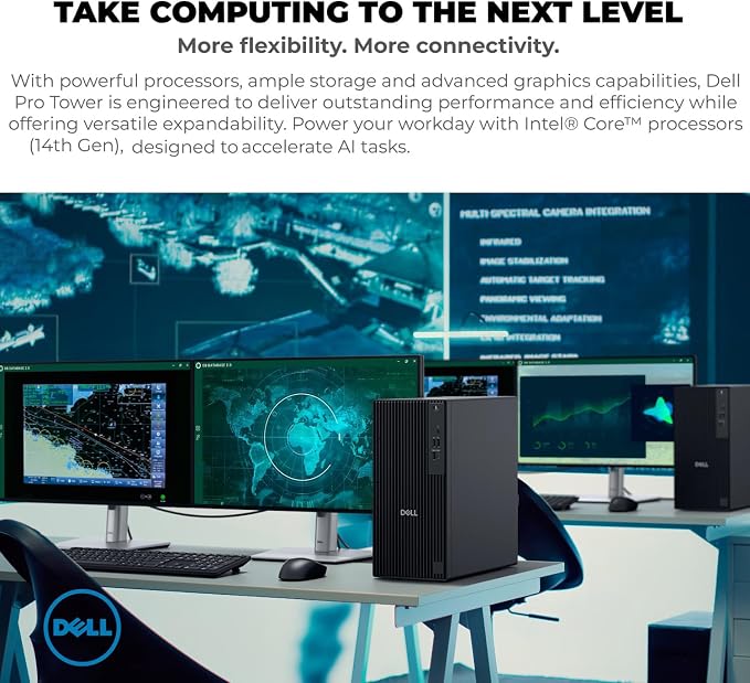 Dell Tower PC 8GB DDR5 RAM, 256GB PCIe SSD, Intel 14th Gen CPU Computer | Dual 4K Display Support for Home and Business, Intel Core i3-14100 (4 cores, 8 threads up to 4.7GHz) HDMI, Windows 11 Pro