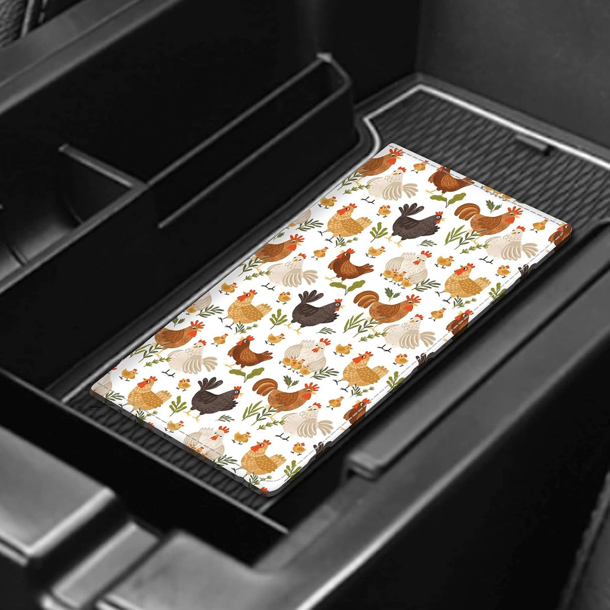 Leather Car Registration and Insurance Card Holder, Cute Car Accessories Vehicle Glove Box Car Organizer for Documents, Cards, License Boho Cute Chicken