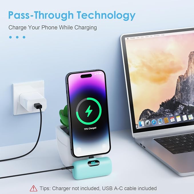 Mini Portable Charger USB C Power Bank,Upgraded 5000mAh PD Fast Charging Battery Pack Built-in USB-C Connector Travel Essential for iPhone17/17Pro/17Pro Max/Air/16 Plus/16Pro Max/15 Series,Android etc