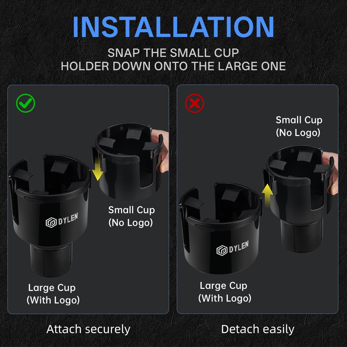 DYLEN Car Cup Holder Expander, 2 in 1 Cup Holder Adpater Extenter for Car