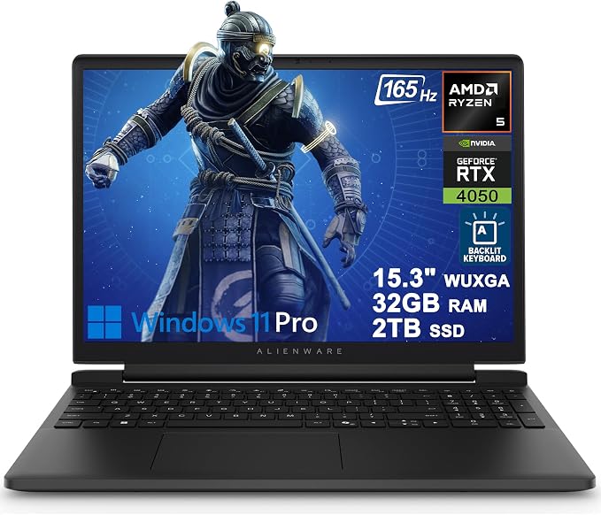 Dell Alienware 15 Gaming Laptop 15.3" WUXGA 165Hz AMD 6-core Ryzen 5 220 32GB RAM 2TB SSD GeForce RTX 4050 Type-c Backlit Win11Pro