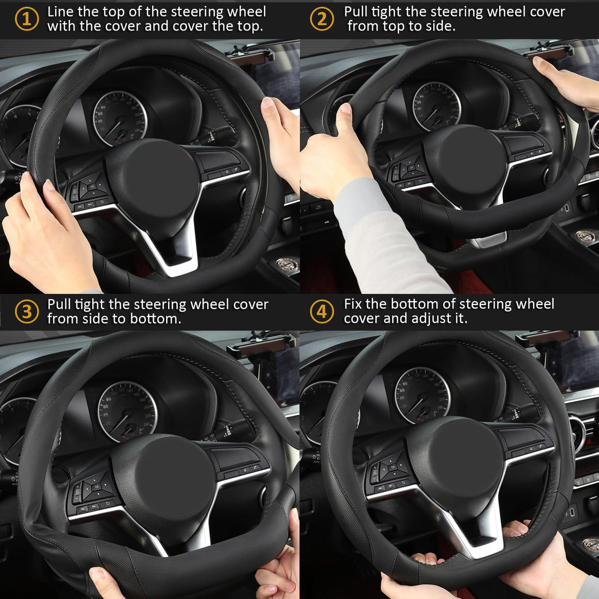 West Llama Flat Bottom Car Steering Wheel Cover for Nissan,D Shaped Steering Wheel Cover for Rogue,Altima,Kicks (Black-Standard Size)