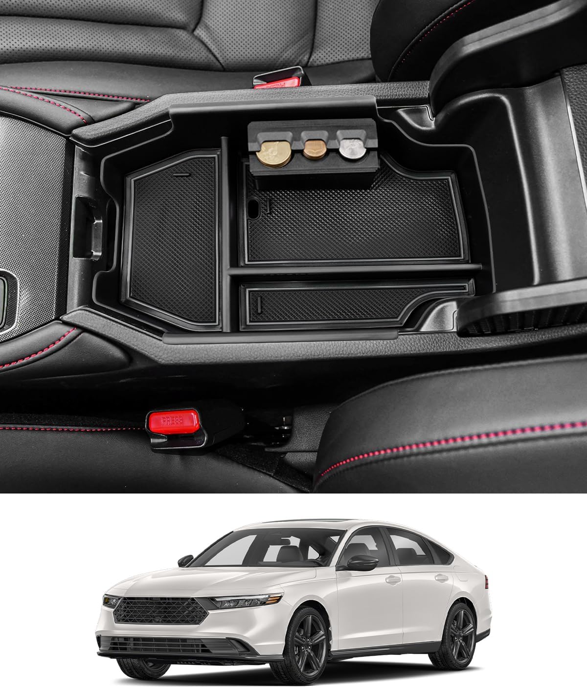 2023-2025 2026 Accord Hybrid Center Console Organizer for Honda Accord (LX/SE/EX/EX-L/Sport/Sport-L/Touring), Durable ABS Plastic Console Tray Insert 2026 Accord Accessories w/Coin Holder