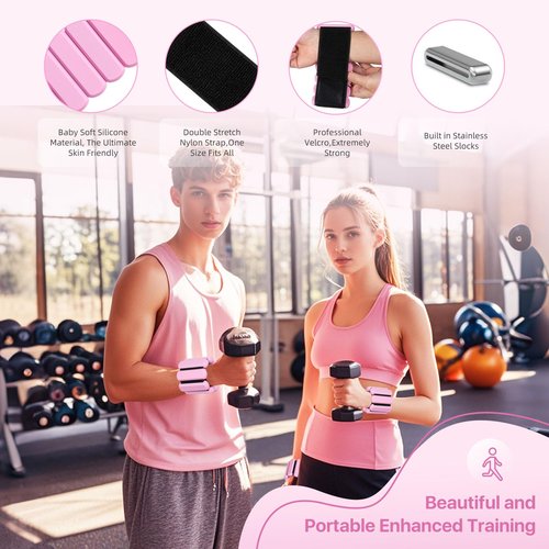 Ankle Weights for Women and Men, Set of 2 (1Lb Each) Adjustable Wrist Weighted Training Bracelet for Home Gym Workout,Strength Training Walkin Running, Foot weights for exercise(Pink)