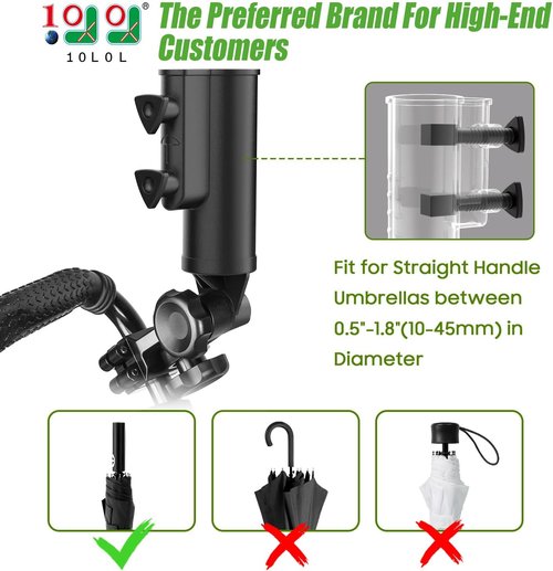 10L0L Heavy Duty Golf Push Cart Umbrella Holder - Universal Windproof Stand for Scooters, Strollers & Wheelchairs