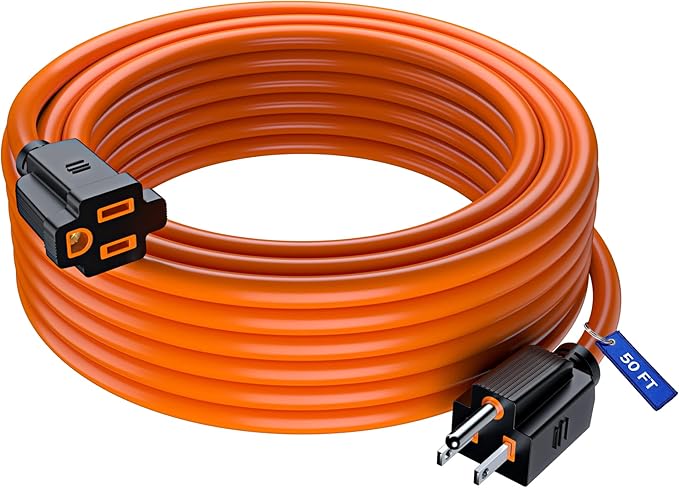 Maximm 50 Ft Orange Extension Cord, Heavy Duty 3-Prong Outdoor Power Cable, ETL Listed for Contractors