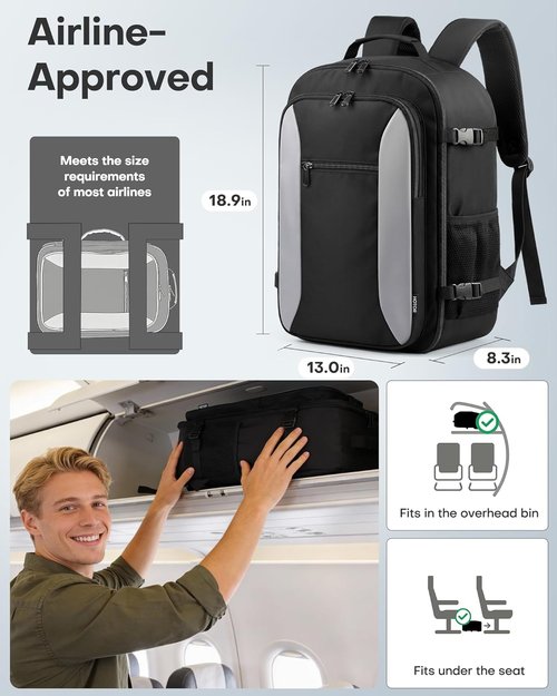 HOTOR Travel Backpack - TSA-Friendly Carry-On for Men & Women | Waterproof Pocket & Internal Straps, 18.9" x 13.0" x 8.3", Black