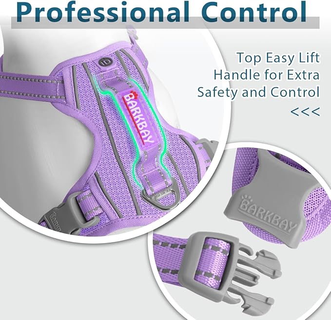 BARKBAY Dog Harness No Pull with ID Tag Pocket - Heavy Duty, Reflective, Easy Control for Large Dogs(Violet Purple,XL)