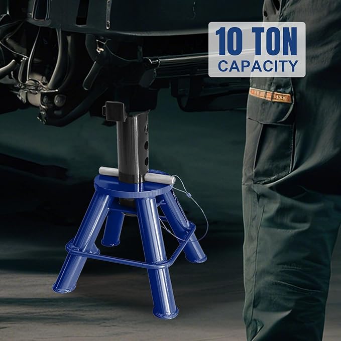 TCE 10 Ton (20,000 lb) Capacity Heavy Duty Steel Jack Stands, Low Profile, 2 Pack, T70070, Blue