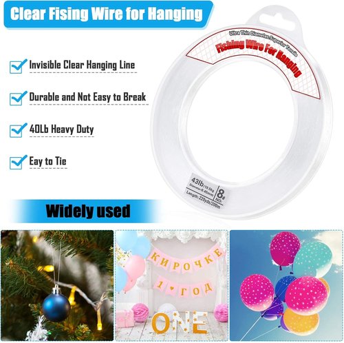 Acejoz Clear Fishing Line - 656FT Strong Nylon String Supports 40 Pounds for Balloon Garland Decor