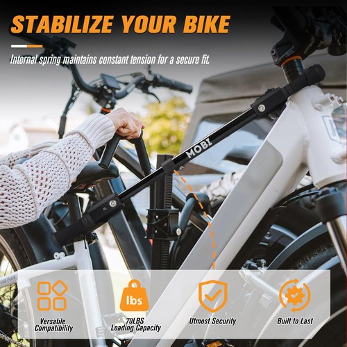 MOBI OUTDOOR Bike Bar Adapter for Bike Rack, Bike Cross Bar for Bike and Ebike- 70 LBS Wight Capacity, Adjustable Iron Steel Adaptor with Rubber Hooks