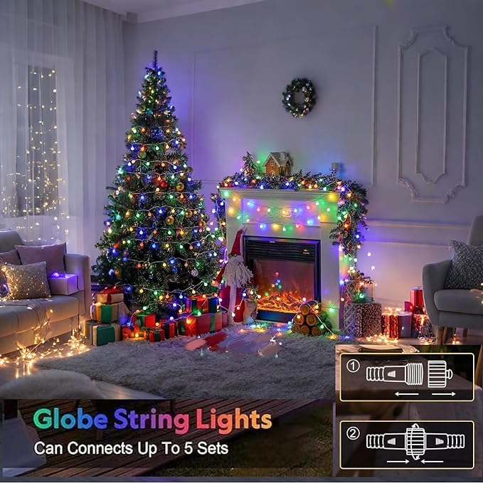 100LED Connectable String Lights Indoor Outdoor for Bedroom, 33ft Multicolor Fairy Lights with Remote & Timer, Plug in 8 Modes Waterproof Globe Hanging Twinkle Light for Room Classroom Wedding Decor