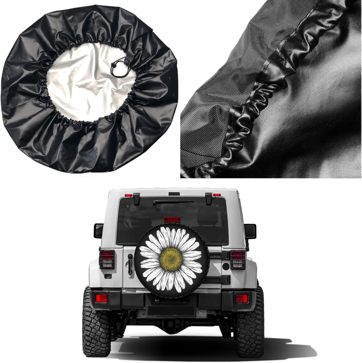 Daisy Flower Spare Tire Cover Dust-Proof Wheel Tire Cover Fit Trailer, RV, SUV and Many Vehicle 16 Inch
