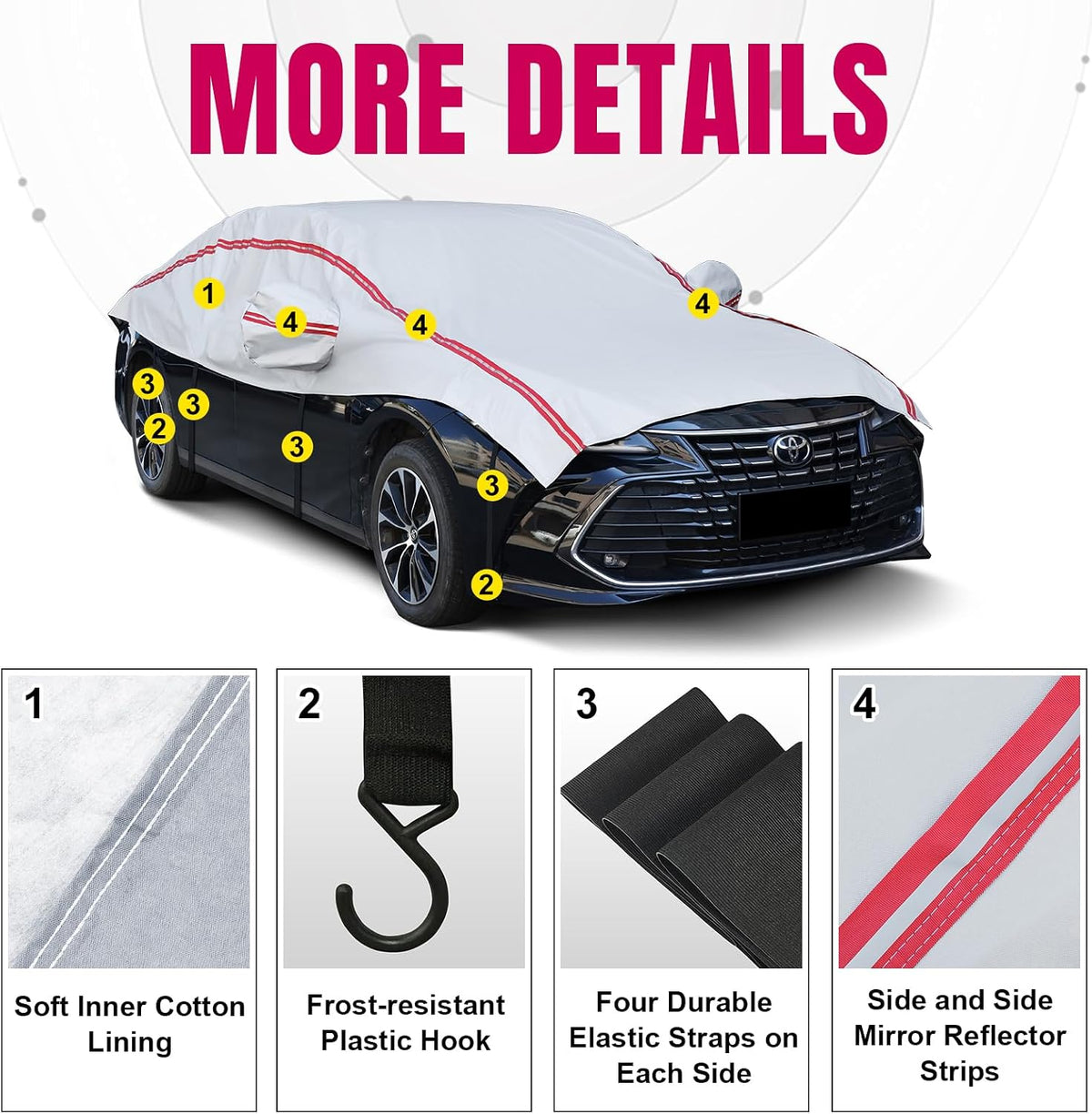 Half Car Cover for Snow, Hail Car Cover with Cotton Liner, Sunroof & Windshield Cover for Ice and Snow, All Weather Car Body Cover for Sun, Rain, Dust, Fit SUV L