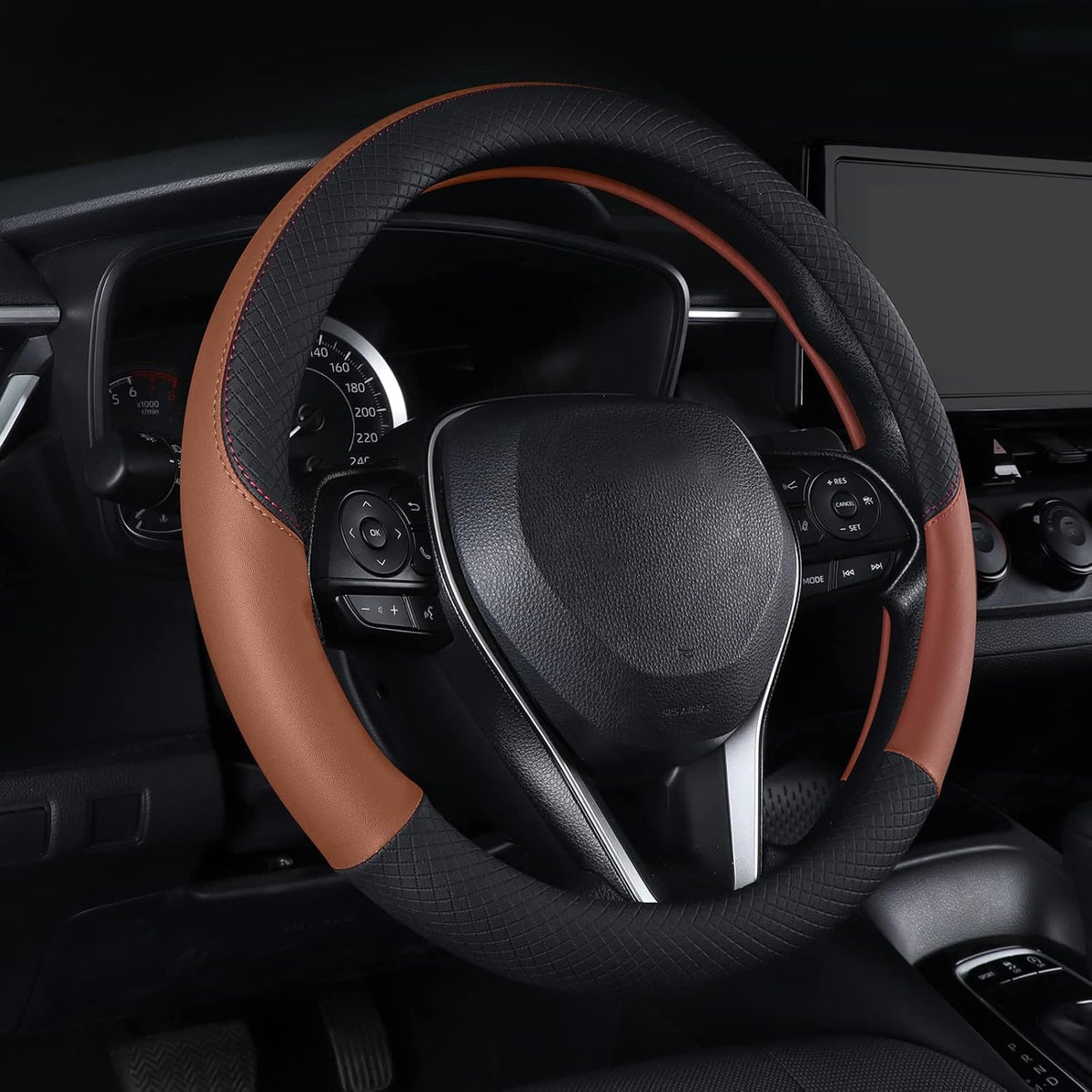 Automotive Steering Wheel Cover Leather Anti Slip Wrap 15",Purple
