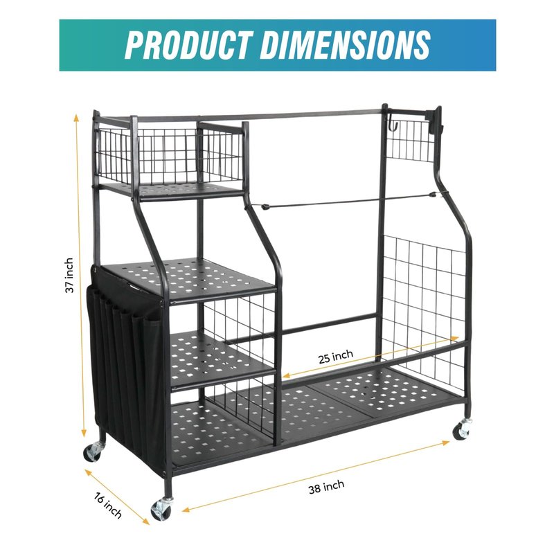 STUFFSTASH Golf Bag Organizer; Bags, Shoe and Accessories Storage for Garage; Mens Cart Stand Caddy Organizers; Fits 2 Golf Bags; Sports Equipment Rack for Shed; Club Basket Locker; Ball Holder