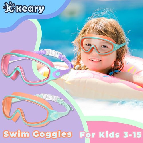 Keary Kids Swim Goggles - UV Protection & Anti-Fog | 2-Pack for Ages 3-15, Perfect for Pool Fun