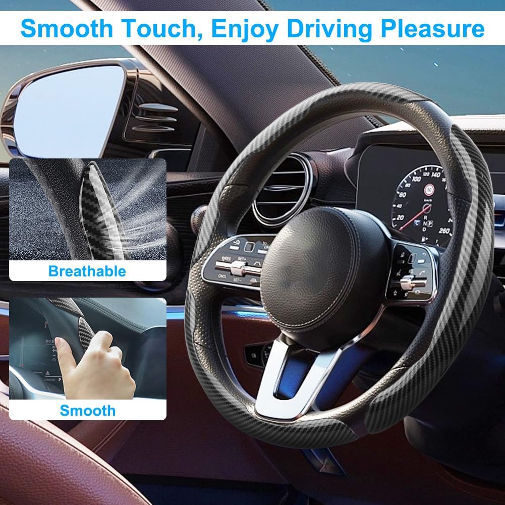 Carbon Fiber Steering Wheel Cover 3PCS Fit for 14–16 Inch Wheels