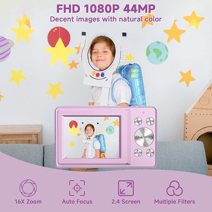 Digital Camera, 44MP Compact Camera, FHD 1080P Point and Shoot Digital Cameras