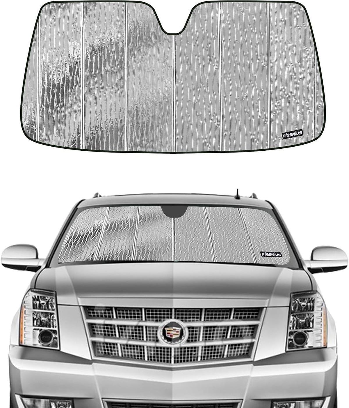 Pigenius Windshield Sunshade for Chevy Avalanche 2007-2013 Tahoe Suburban GMC Yukon Cadillac Escalade 2007-2014, Reversible Silver/Black
