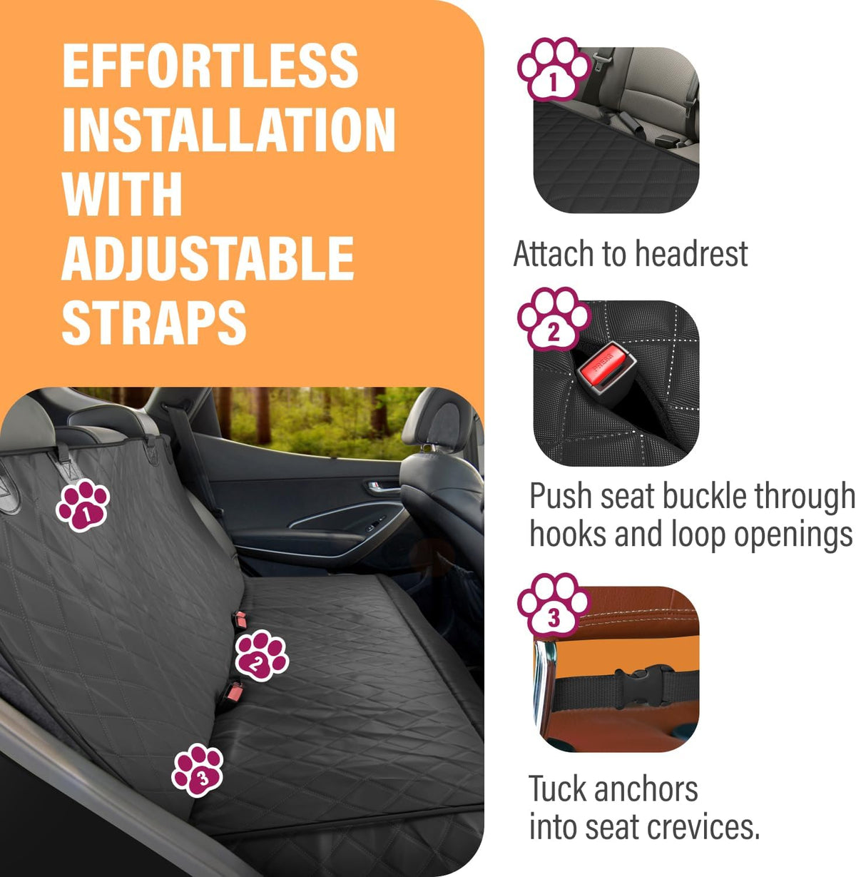 Active Pets Pink Standard Dog Car Hammock Back Seat Cover, Waterproof Backseat Cover Protector for Truck Bench Rear of Sedans or SUVs, Essential Pet Supplies Vacuum or Wipe Clean, Machine Washable