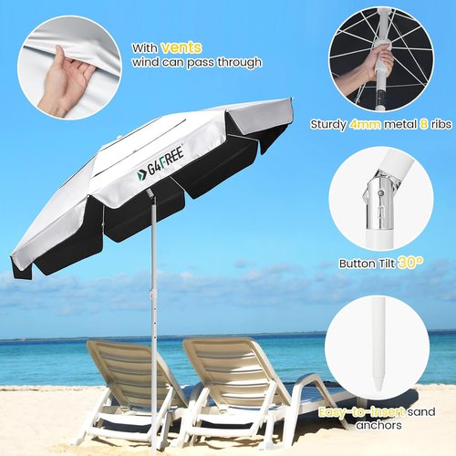 G4Free Heavy Duty Beach Umbrella - UPF 50+ UV Protection Double Canopy, 6.5 ft Portable Sun Shelter with Carry Bag
