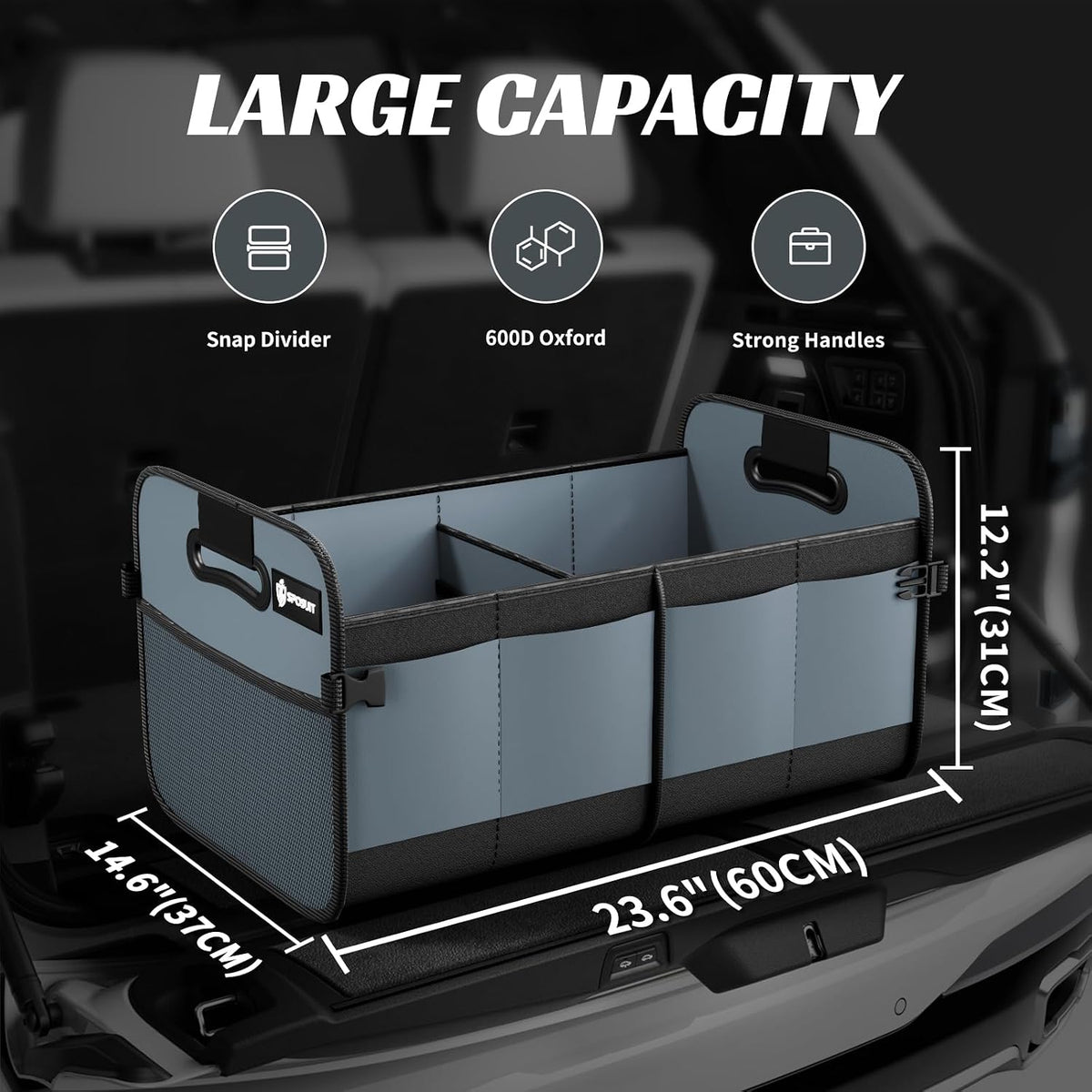 Sposuit Trunk Organizer for Car - 70L Collapsible Car Storage with 11 Pockets & Reinforced Handles, SUV Trunk Organizers for Grocery Cargo(Grey)