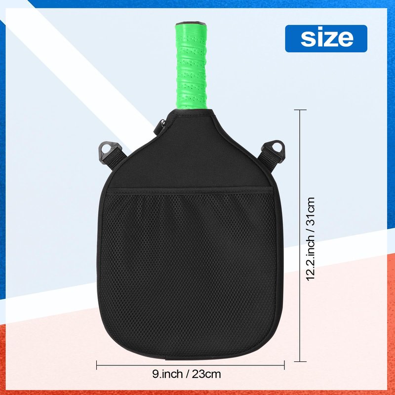 YJGH Water Resistant Pickleball Paddle Cover & Protective Carry Case w/Pockets, Adjustable Crossbody Strap, Ball Holder & Fence Hook - Fits Standard & Extended Paddles - Gifts for Men Women