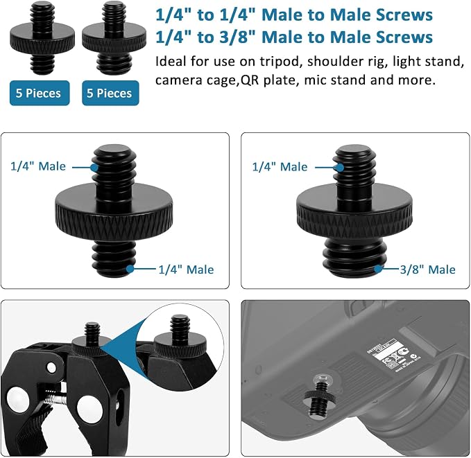 24 Pcs Camera Tripod Adapter, 1/4 to 3/8 Threaded Converter Camera Screw Mount