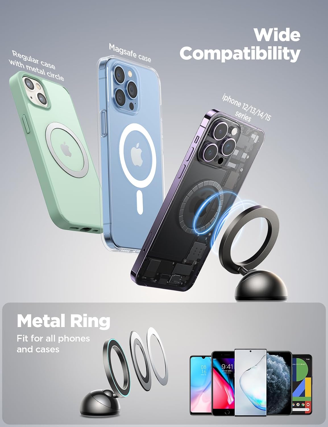 JOYROOM for MagSafe Car Mount, All-Metal Magnetic Phone Holder for Car, [Stronger Magnet] Car Magnet Phone Mount for Dash, Fit for iPhone 16 15 14 13 12