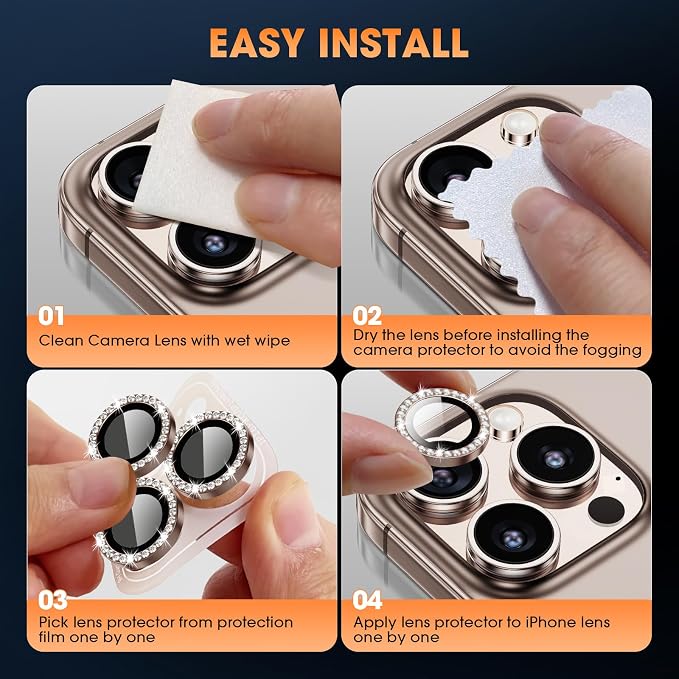 for iPhone 16 Pro/16 Pro Max Camera Lens Protector Bling Individual Metal